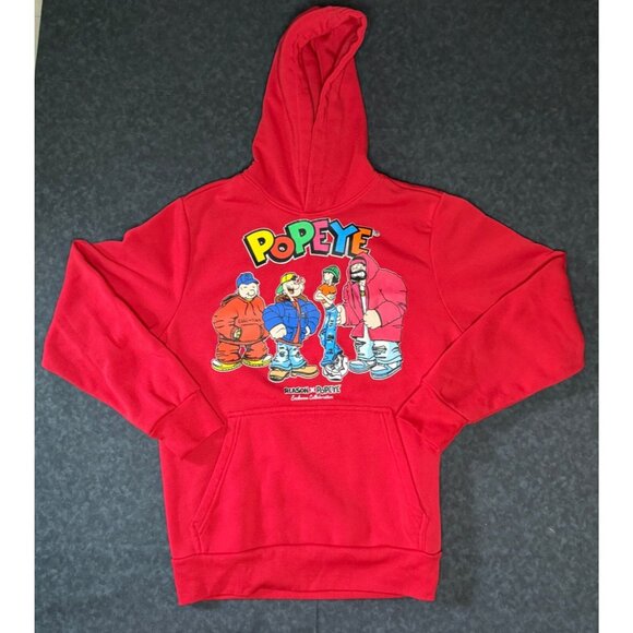 Reason Popeye Hoodie Men's L Red Graphic Print Sweatshirt - Good Condition - Picture 1 of 6